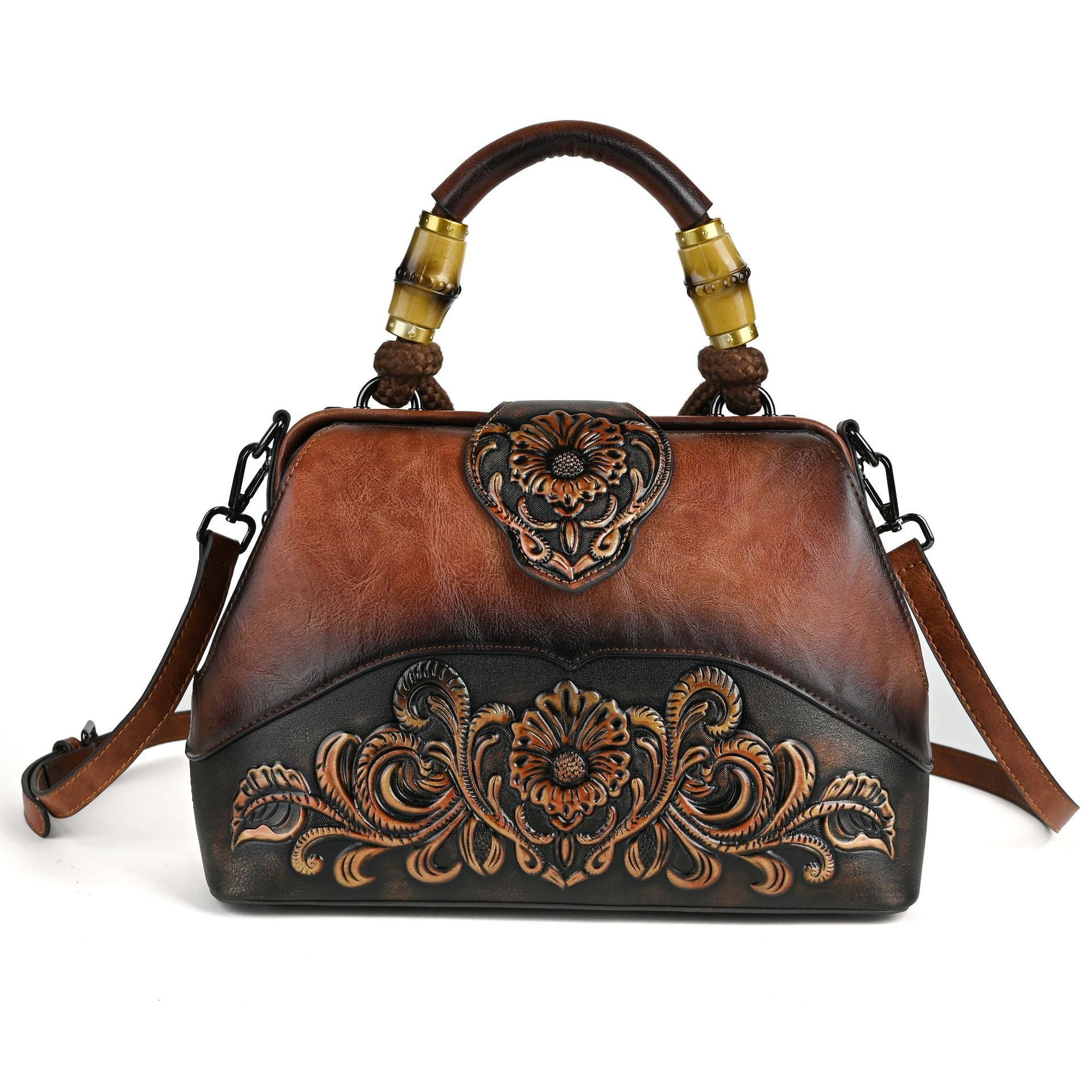 Retro Embossed PU Crossbody Dumpling Handbag with Lock Buckle