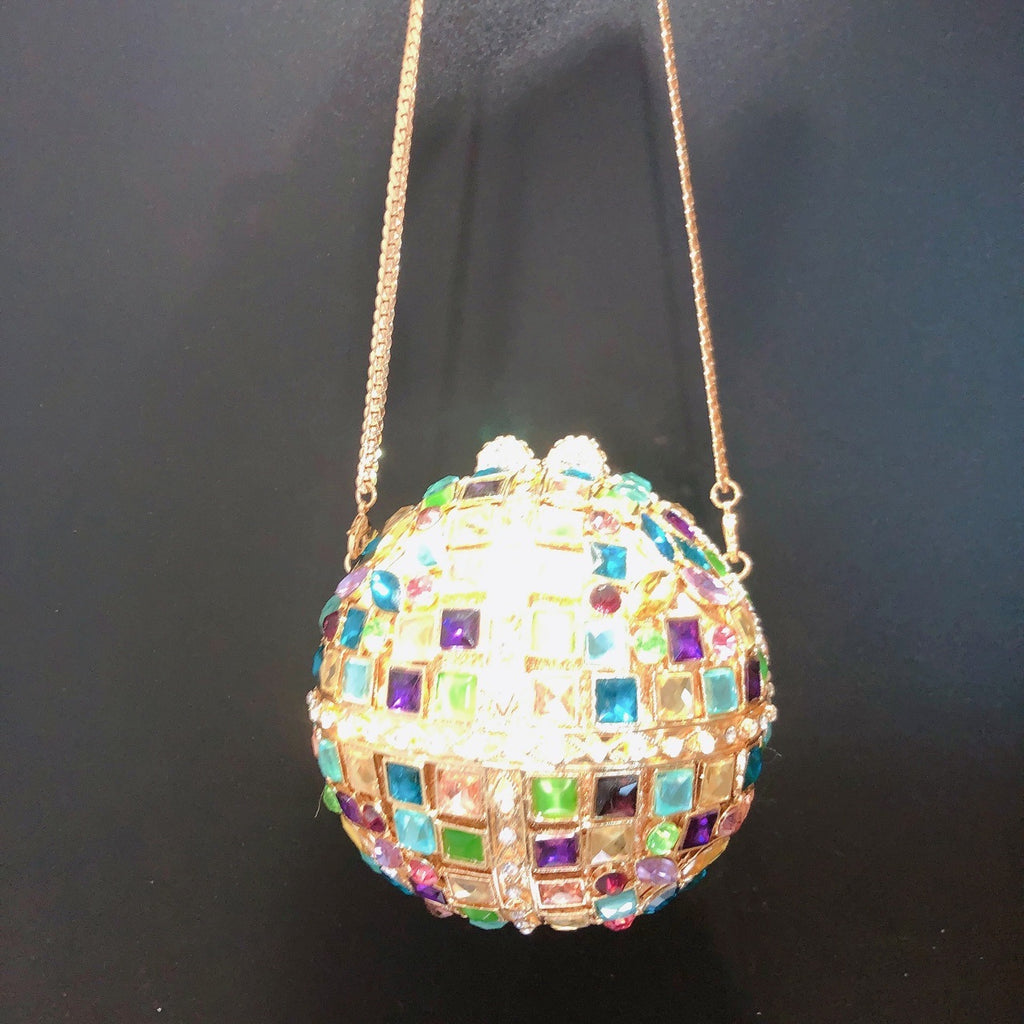 Multicolored Glass Rhinestone Round Ball Clutch Bag with Empty Diamond 10.5cm