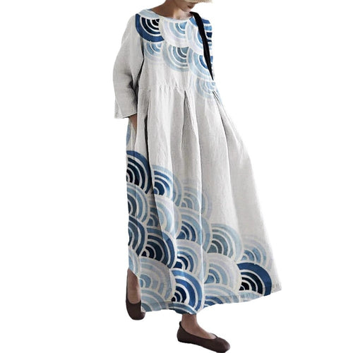 Womens Casual Mid-Length A-Line Dress with 3D Digital Print and Round Neckline