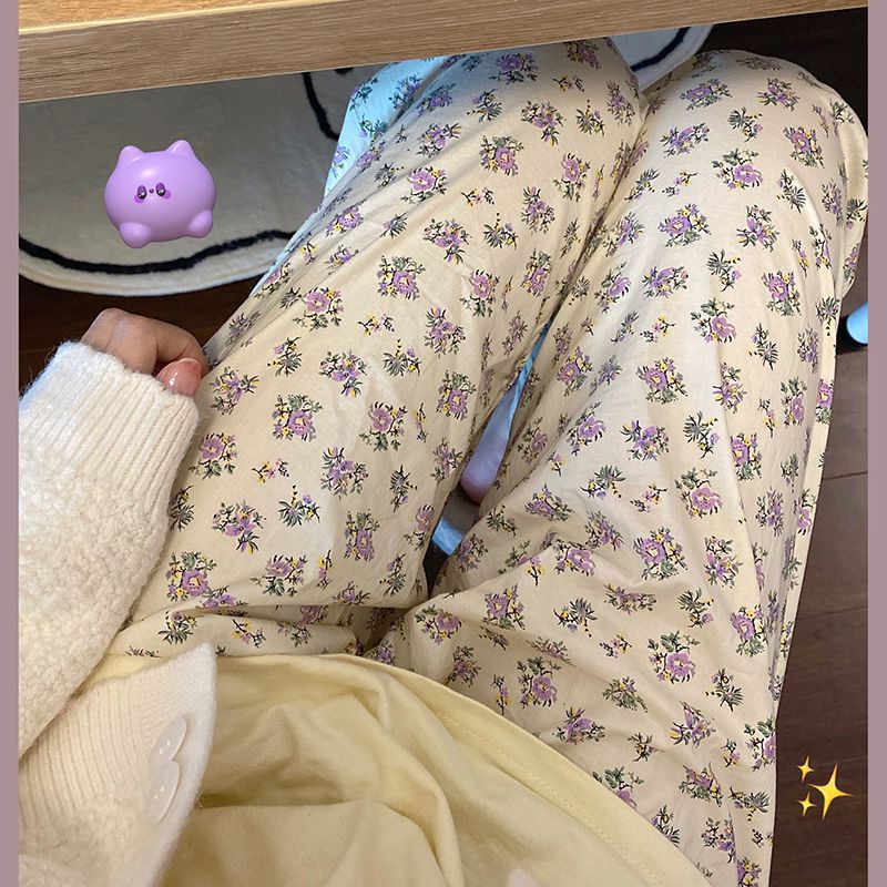 Cute Cartoon Milk Silk Pajama Pants for Women – Loose, Casual, Spring & Autumn