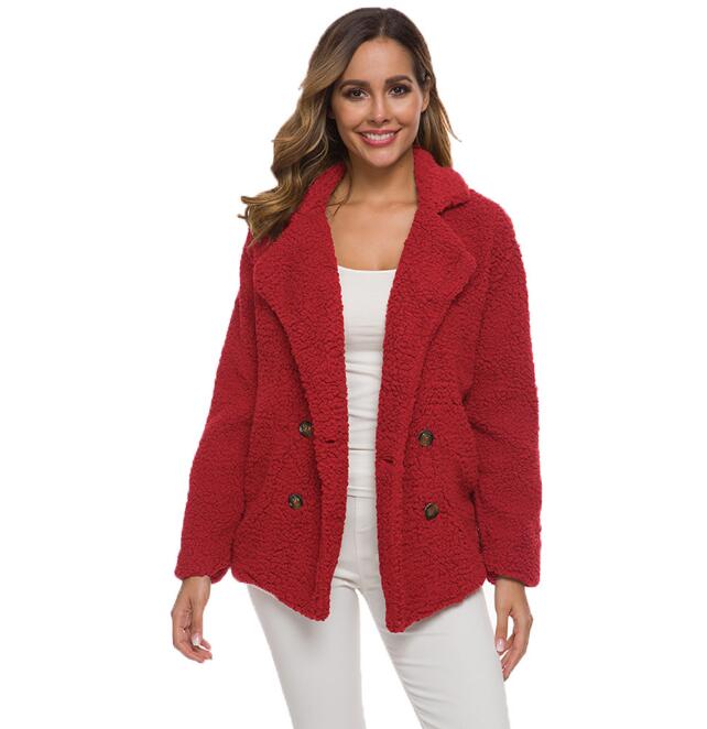 Autumn Winter Button Suit Collar Pocket Blouse Polyester Fiber