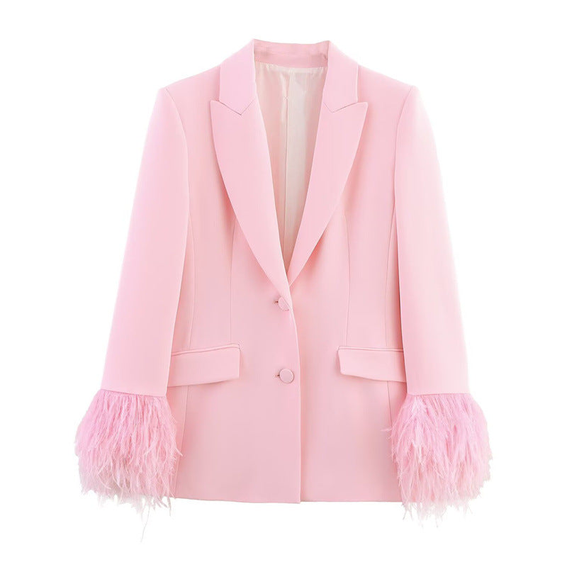 Ensemble élégant veste de costume avec poignets et pantalon droit