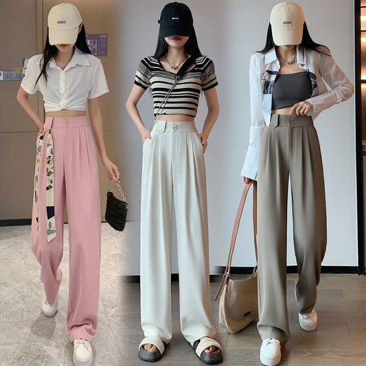 High Waist Narrow Ice Silk Wide-Leg Pants