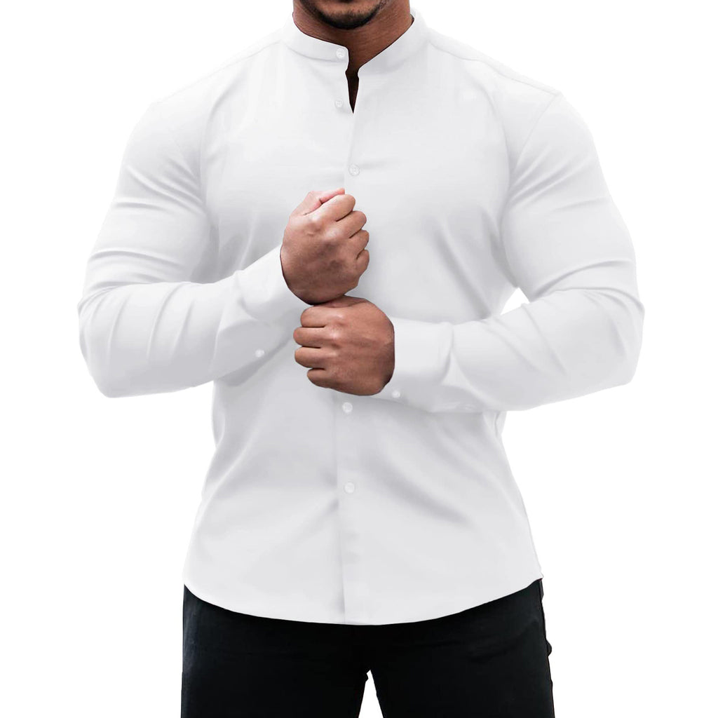 Men's Casual Long Sleeve Slim Button-Down Shirt Solid Colors Polyester