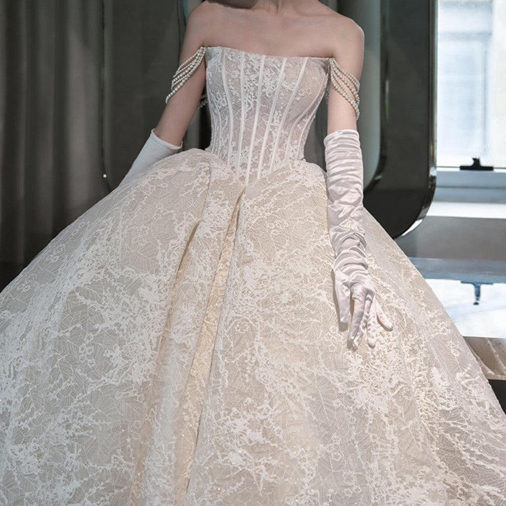 Bandeau French Lace Bridal Wedding Dress Sleeveless Long Skirt