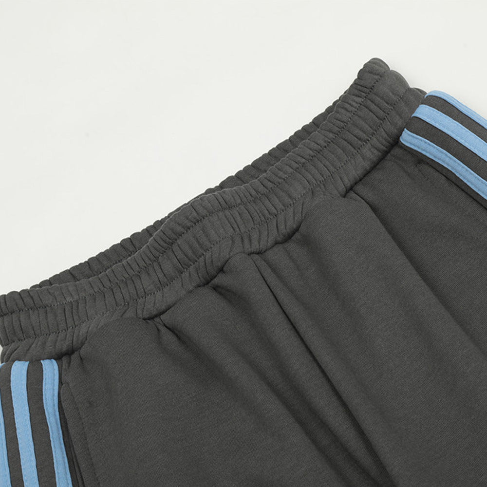 Side Stripe Color Matching Ribbon Three Bars Loose Straight Velvet Trousers