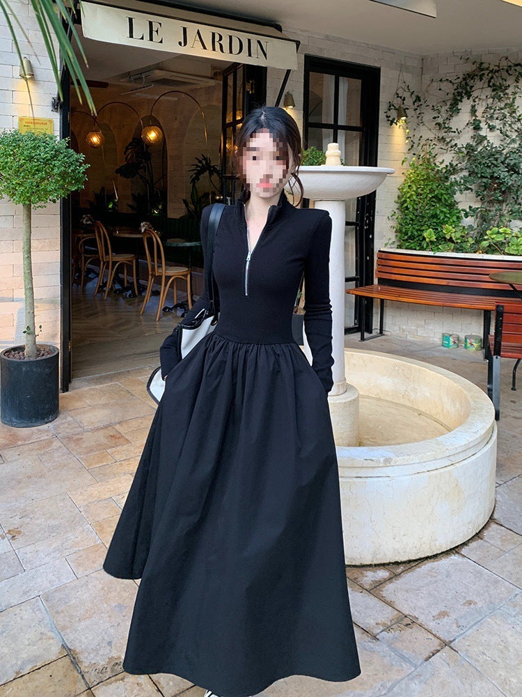 Fashionable Black Knitted A-Line Dress for Women