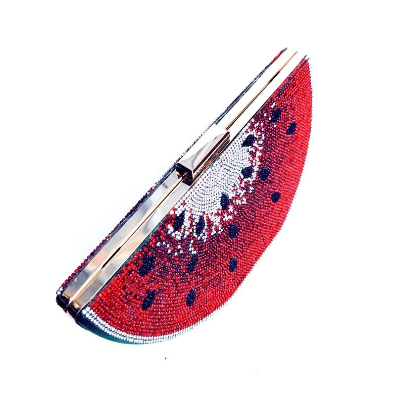 Dinner Ladies Diamond Clutch Evening Bag 9 Inch PU Leather Dumpling Shape