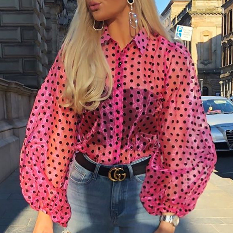 Loose Mesh Button Shirt Polyester Fiber