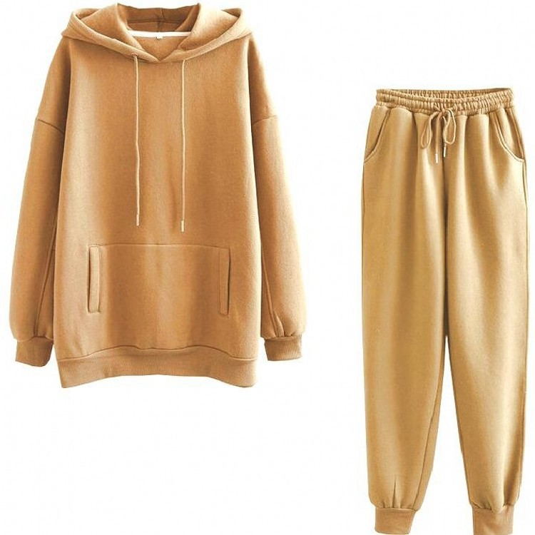 Two-Piece Casual Fleece Sweater and Straight Pants Set in Multiple Colors, Sizes S-XL