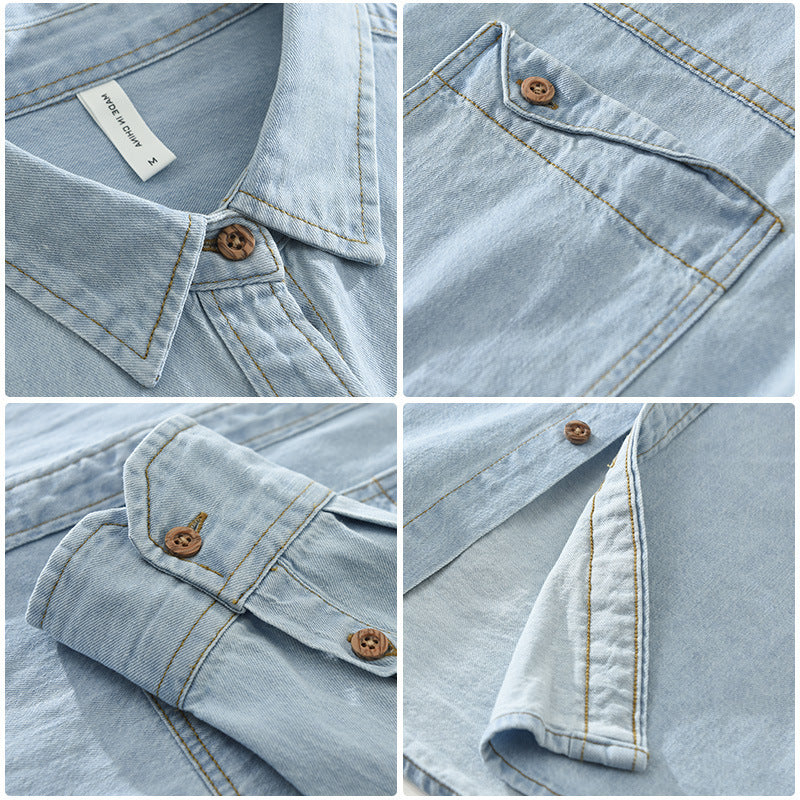 Chemise en jean rétro à manches longues en coton pour homme