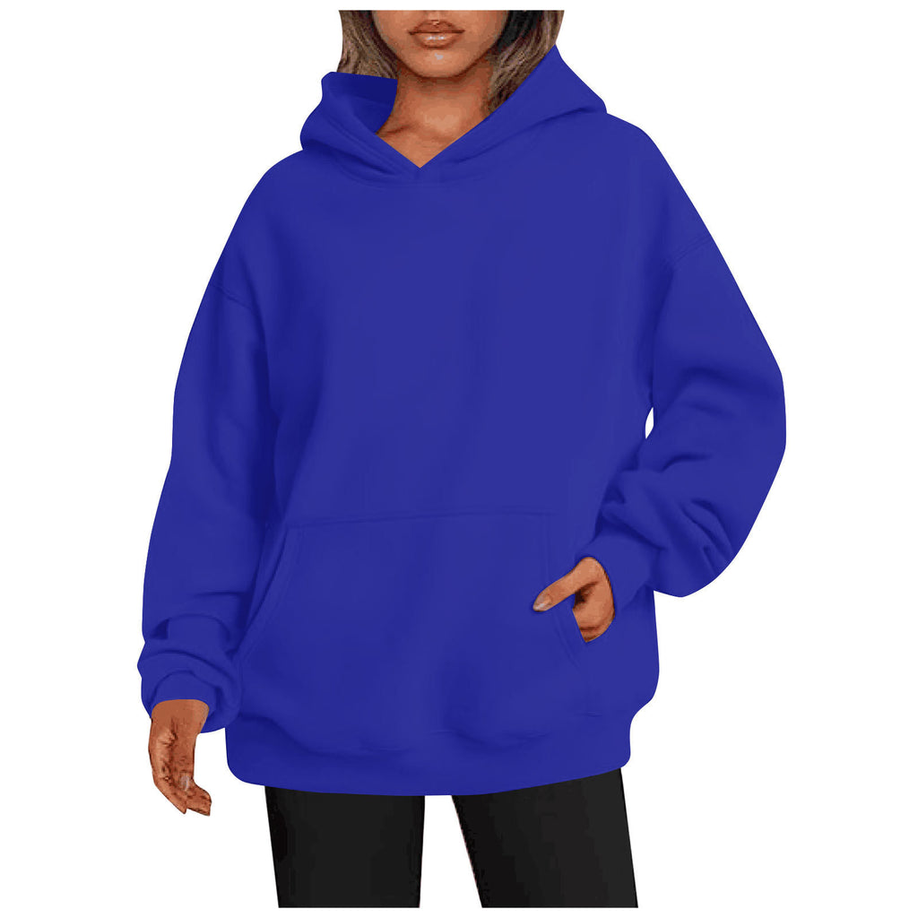 Sweat-shirt à capuche oversize uni avec poches pour femme - Pullover, Polyester, S-XXL