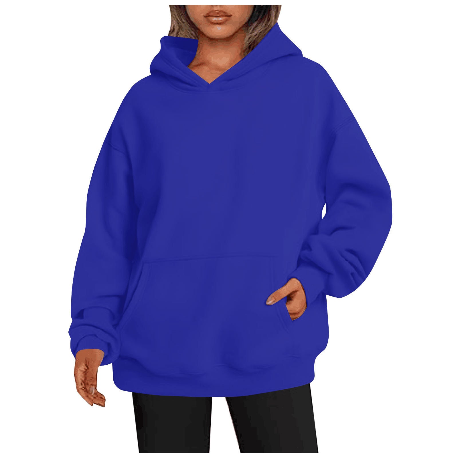 Sweat-shirt à capuche oversize uni avec poches pour femme - Pullover, Polyester, S-XXL