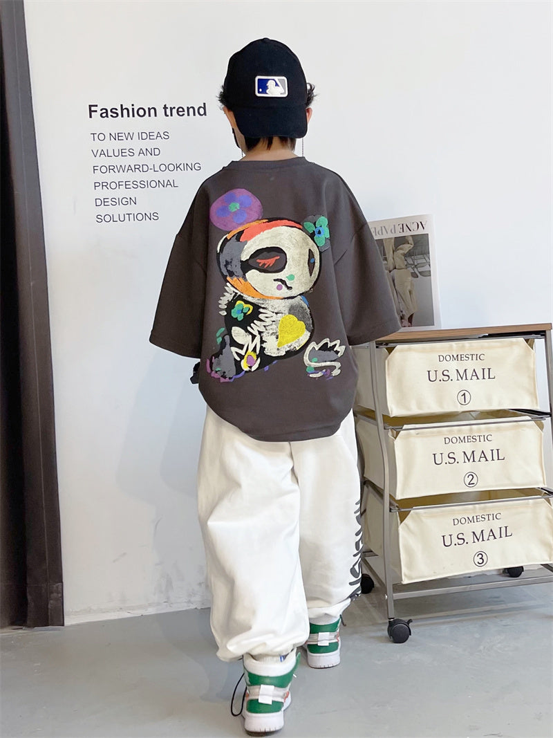 Boys Cartoon Thickened Cotton Short-Sleeve T-Shirt Top