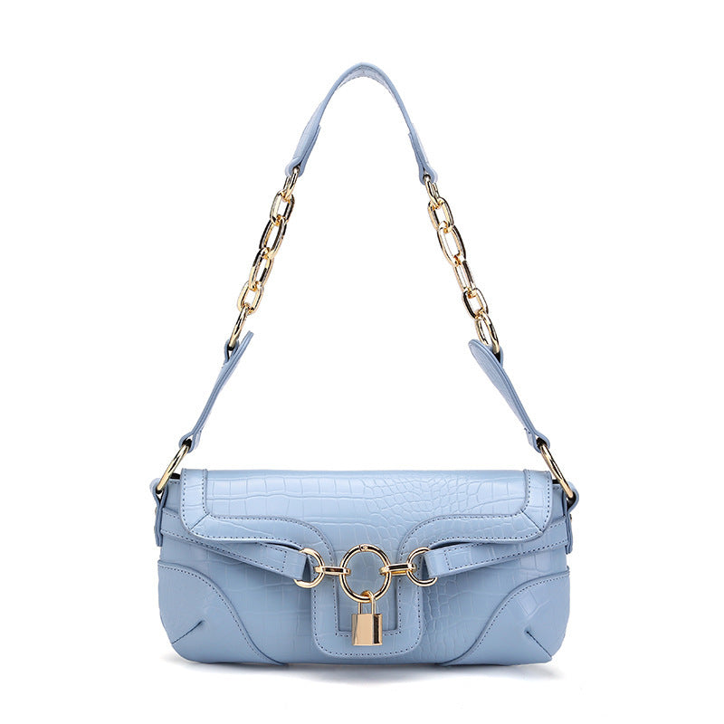 Petit sac baguette d'aisselle à cadenas, motif vintage et chaîne