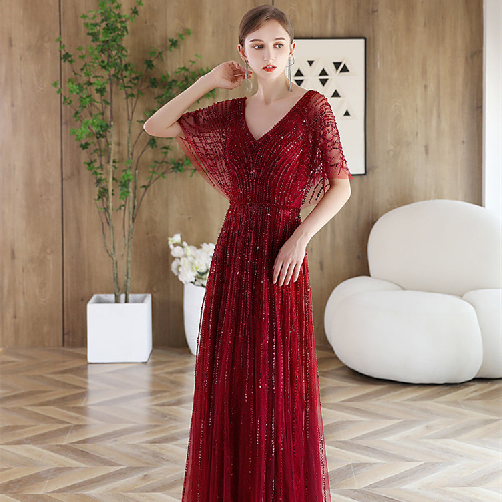 Robe de soirée haut de gamme unie pour femme en fibre de polyester