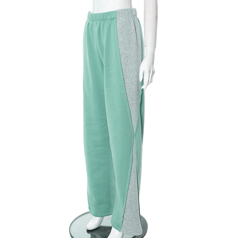 Street Fashion Color Contrast Loose Mid-Waist Sweatpants for Women