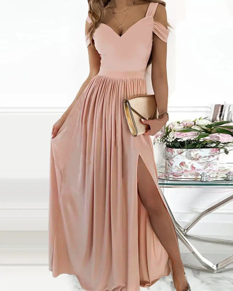 V-Neck Boho Spaghetti Strap Long Split Dress for Party & Beach