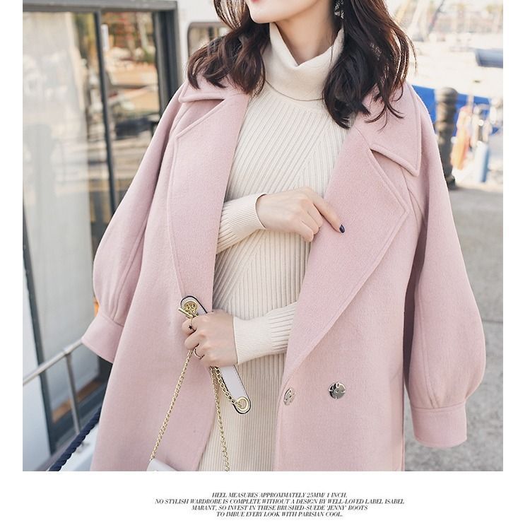 Women’s Autumn Winter Thickened Woolen Coat with Cinched Waist