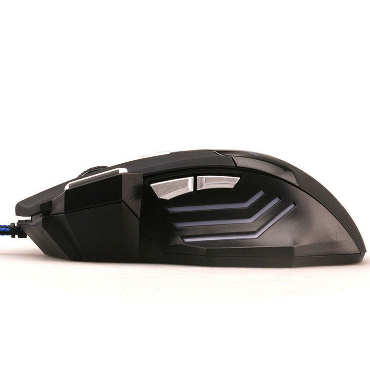 Souris de jeu USB 6 boutons, fil tressé en nylon noir, RVB, DPI 1000-5500
