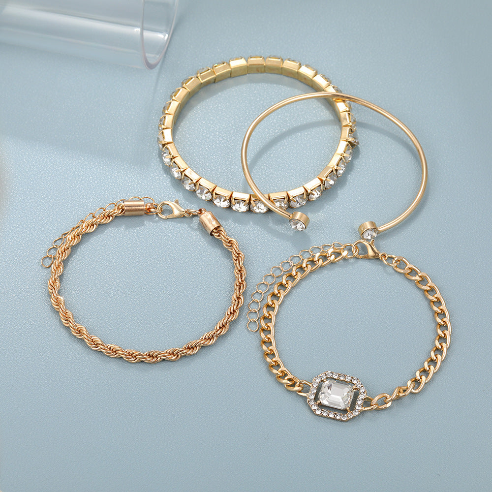 4pcs Women's Adjustable Crystal Bracelet Set with Rhinestones