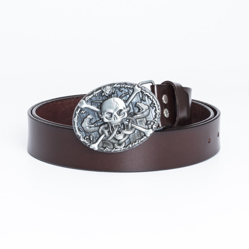 Men's Genuine Leather Skull Alloy Buckle Casual Retro Belt