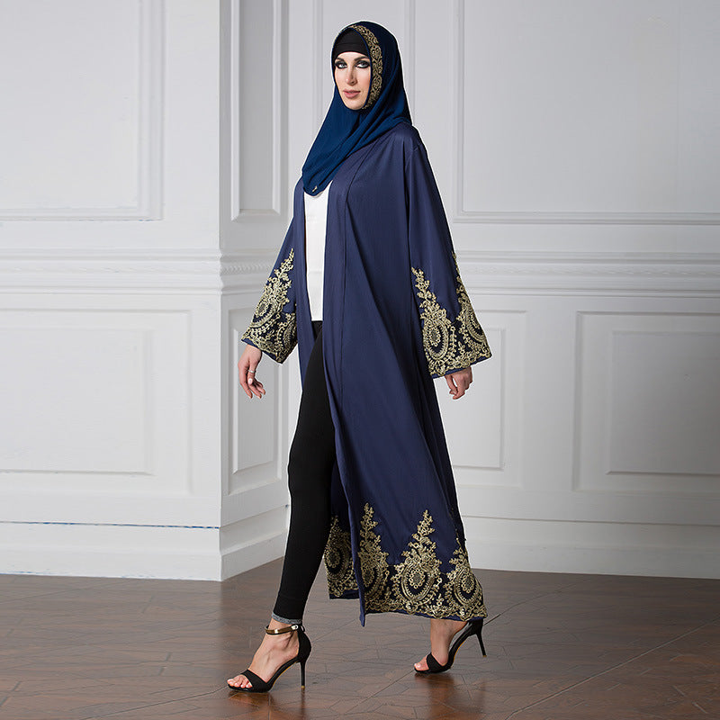 Ramadan Lace Stitching Cardigan Robe Polyester