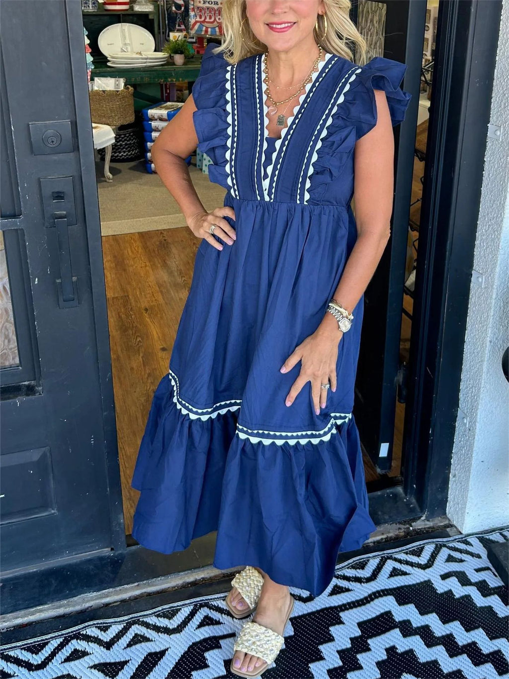 Robe sans manches à volants et patchwork de dentelle pour femmes