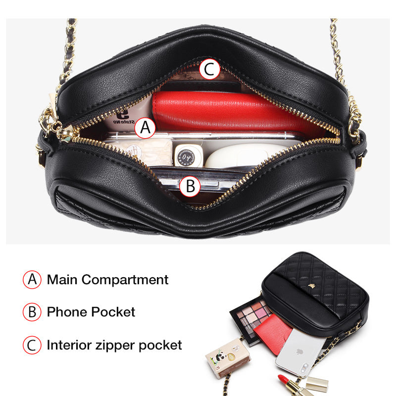 Lingge Small Square Cow Leather Shoulder Bag with Chain