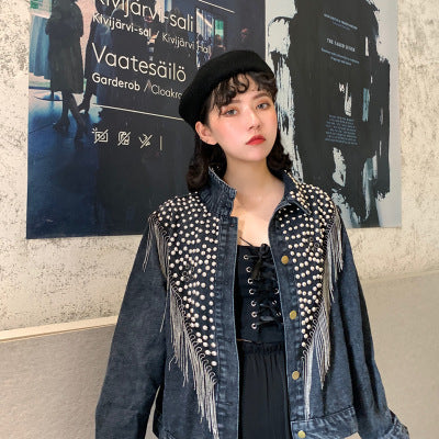 Manteau en jean ajusté et tendance en mélange de coton gris, noir et bleu