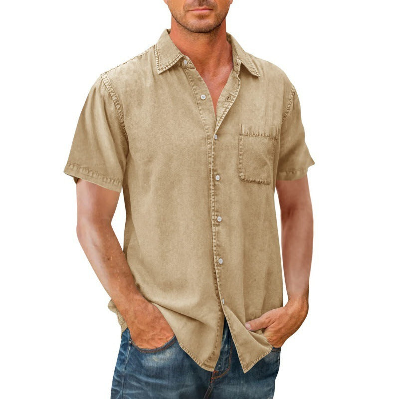 Men's Polo Collar Solid Color Pocket Shirt - Summer Short Sleeve