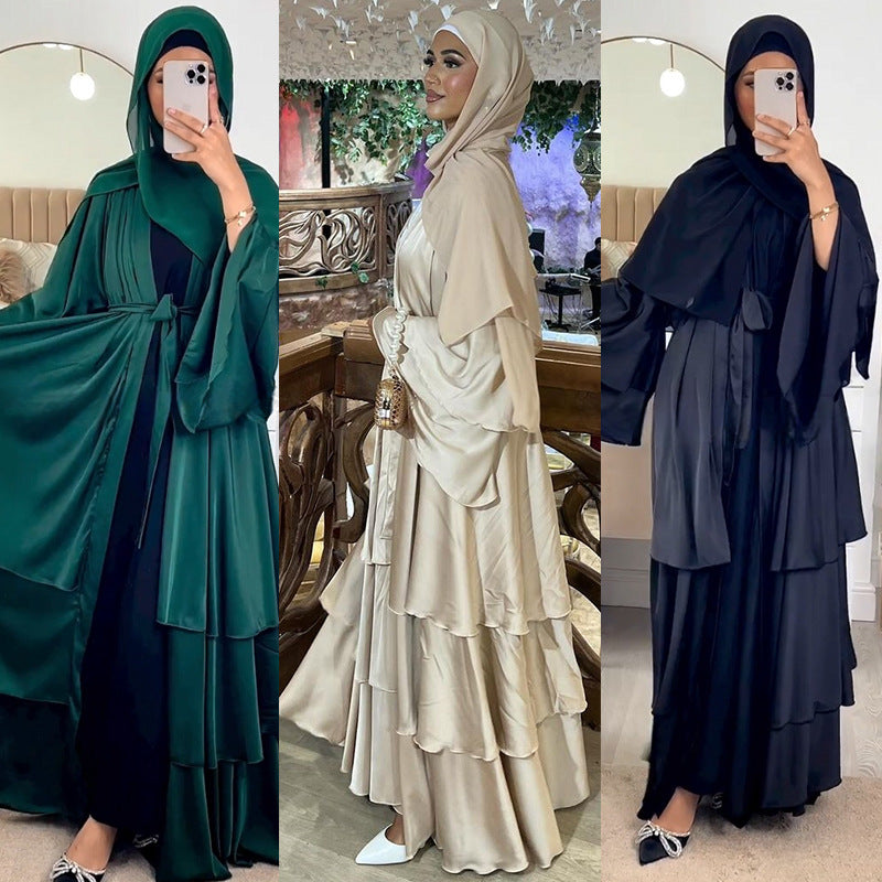 Robe abaya unie, vêtement d'extérieur cardigan, style musulman