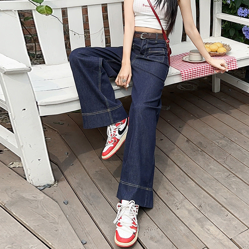 Women’s High Waist Cropped Wide Leg Denim Jeans for Spring Summer