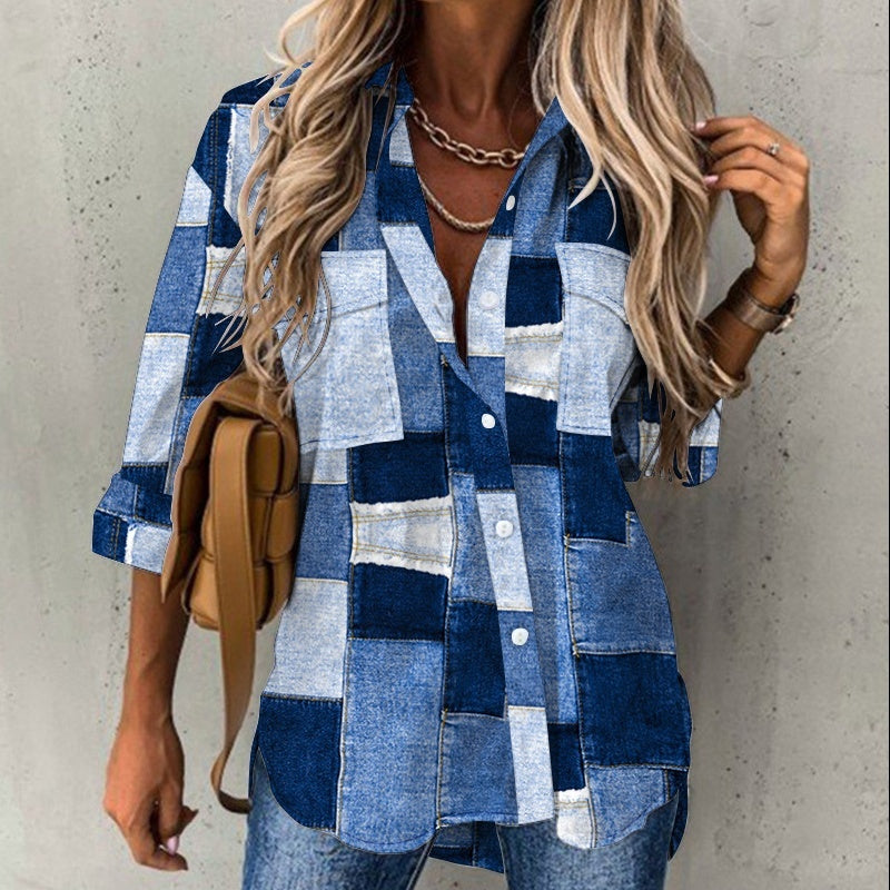 Women's Autumn Winter Irregular Loose Long Sleeve Lapel Shirt