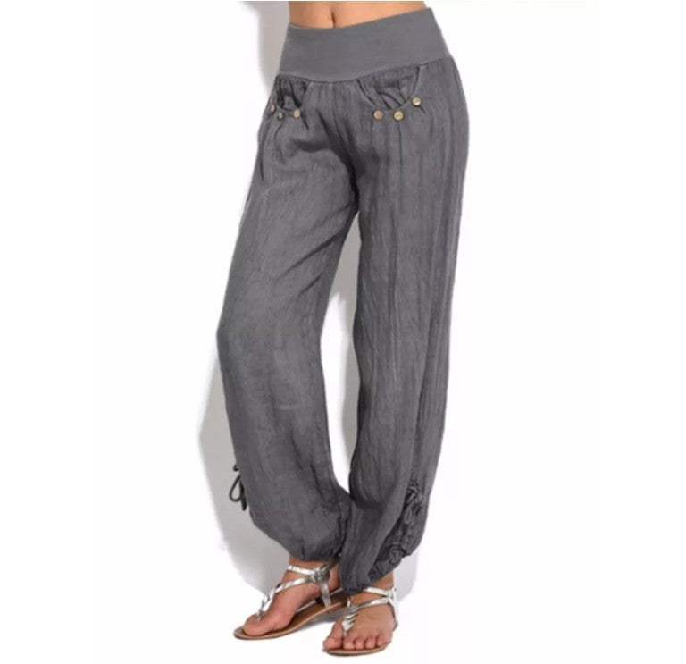 Loose Button Wide-Leg Casual Trousers for Women