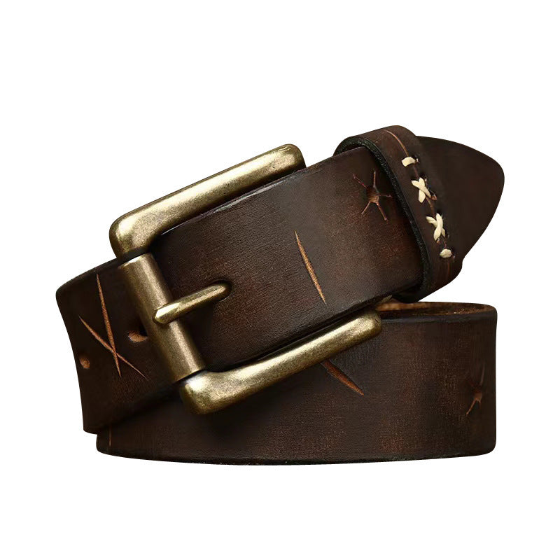 Vintage Washed First Layer Cow Leather Pin Buckle Jeans Belt 3.8cm Wide
