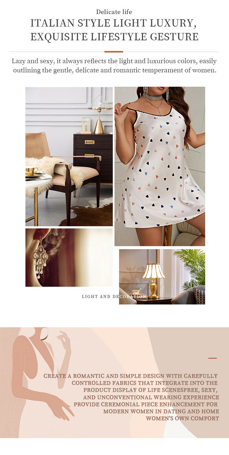 Ice Silk Printed Nightdress Homewear for Women