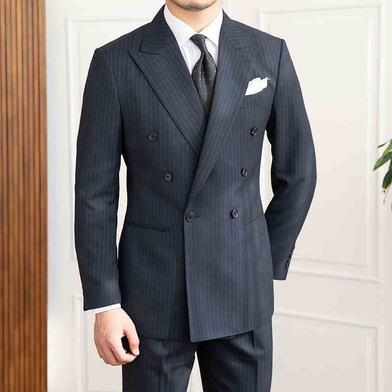 Costume Rétro Décontracté Slim à Rayures à Six Boutons