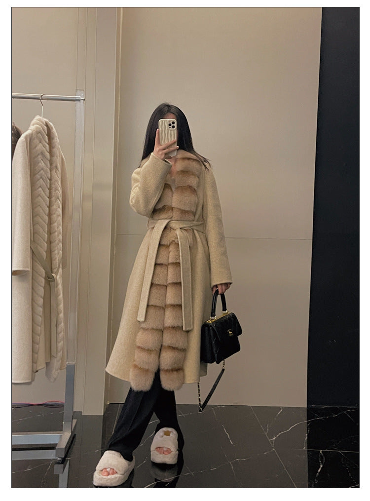 Alpaca Wool Coat with Detachable Fox Fur Collar
