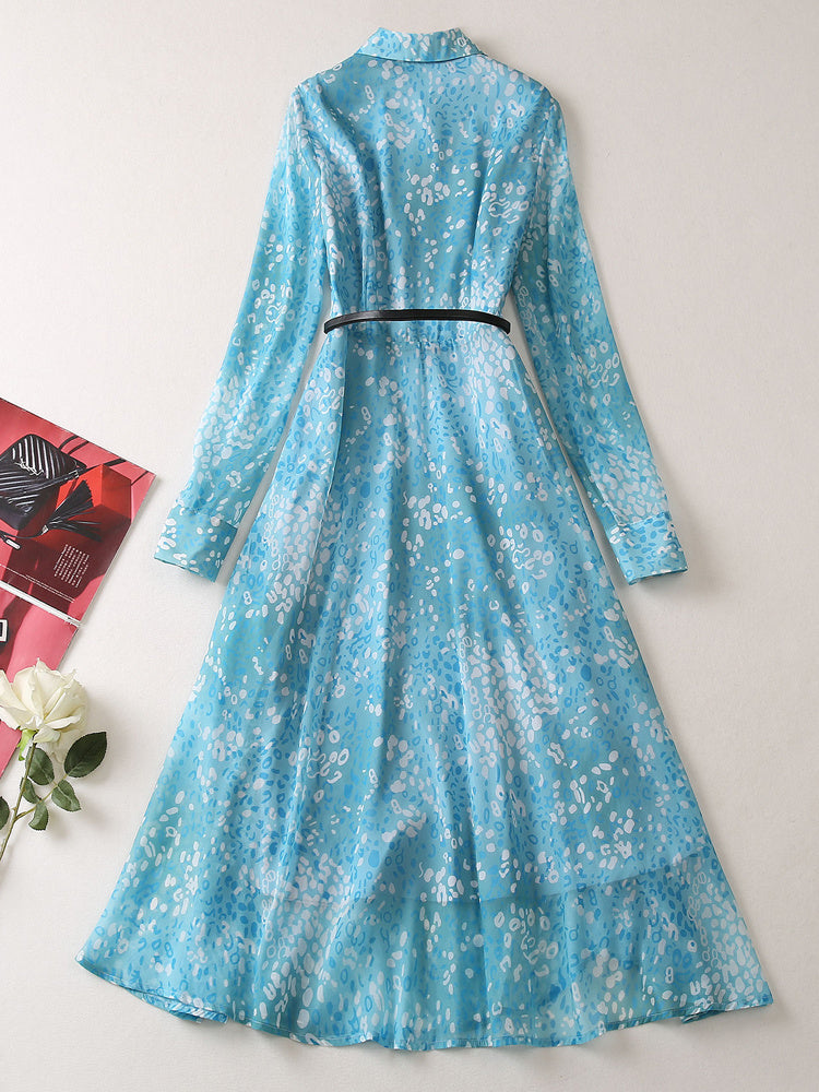 Elegant Printed Chiffon Polo Collar Dress for Women