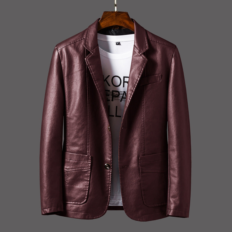 Men's Thin Lapel Leather Jacket for Autumn and Winter