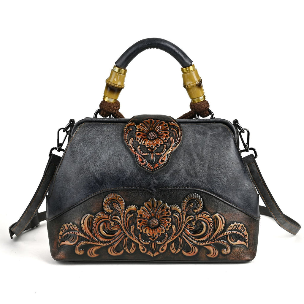 Retro Embossed PU Crossbody Dumpling Handbag with Lock Buckle