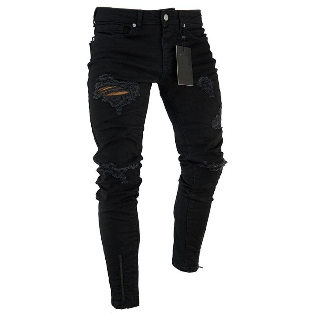 Men's Low Waist Pencil Pants Jeans Long Basic Broken Clothes
