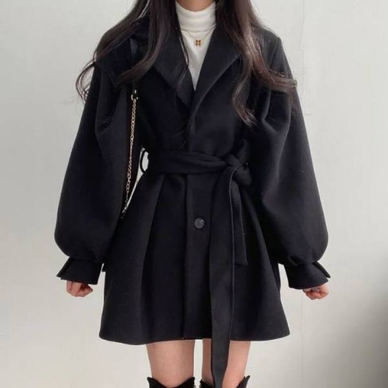 Women's Loose Woolen Coat with Suit Collar Mid-Length Small Wool Jacket