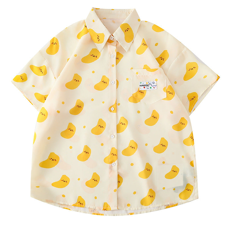 Women's Retro Girly Printed Short-Sleeve Shirt Polyester S-XXXL