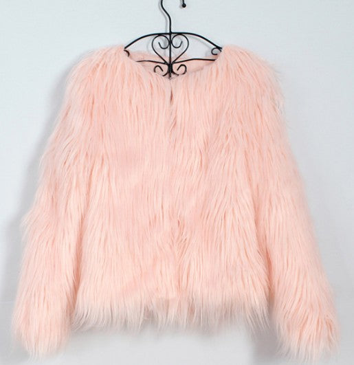Manteau long en laine et fourrure pour femme automne-hiver avec col en V et manches longues