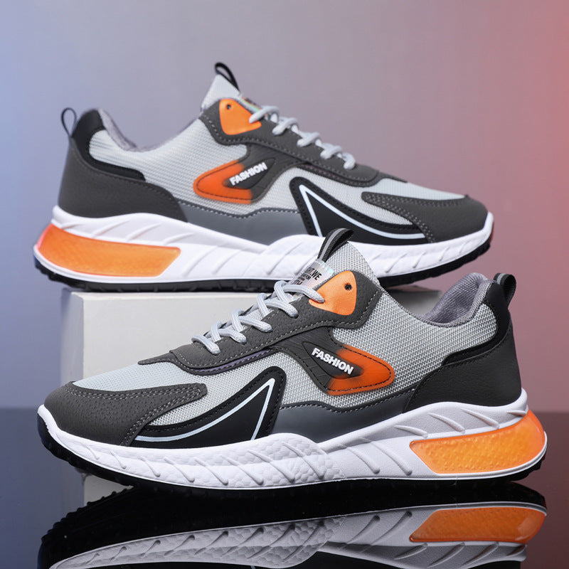Color-Blocked Breathable Mesh Lace-Up Sneakers for Men – Casual Outdoor Running & Walking Shoes