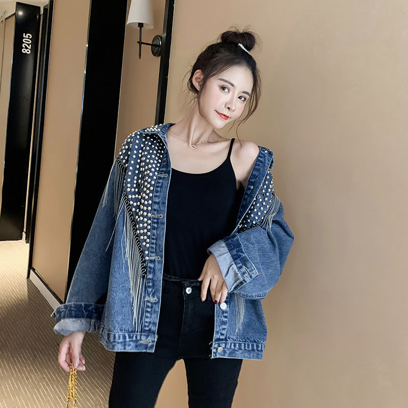 Manteau en jean ajusté et tendance en mélange de coton gris, noir et bleu