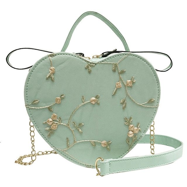 Peach Lace Heart Lock Shoulder Bag for Women 32x23x13cm