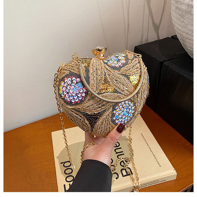 Women's Heart-Shaped Sequins Shoulder Bag Retro